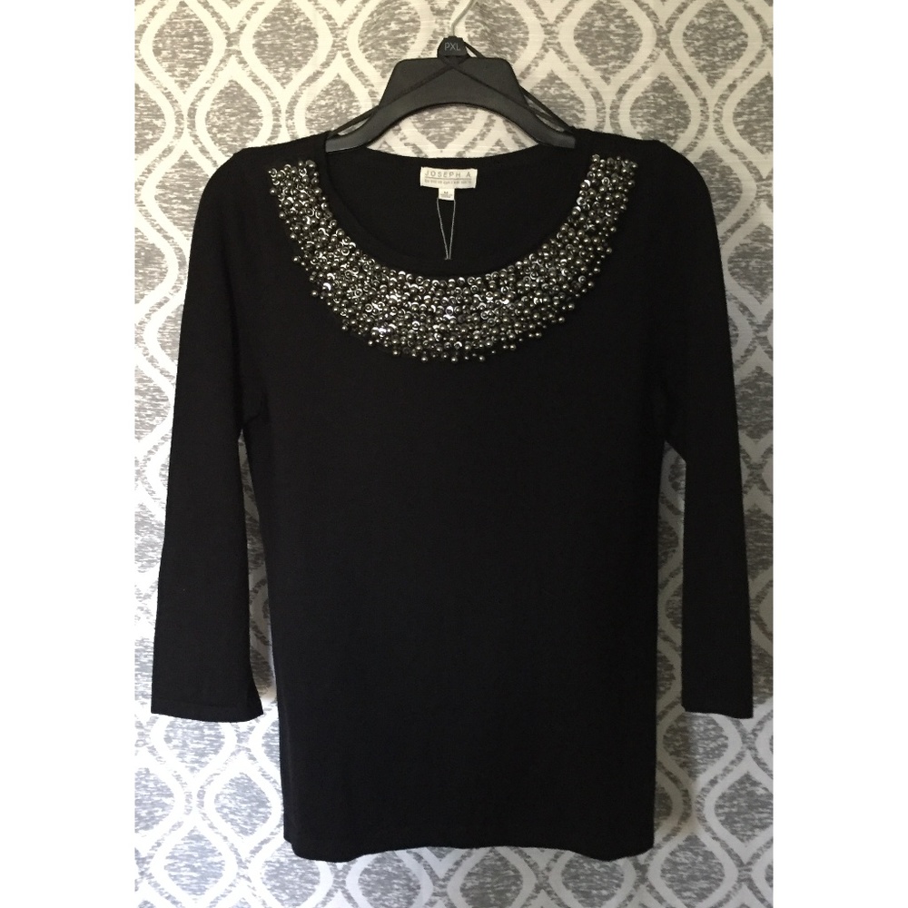 NWT Joseph A Beaded Crew Sweater